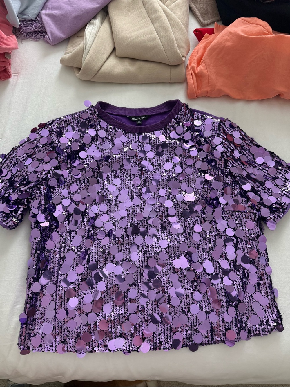 Purple Sequin Short Sleeve Top